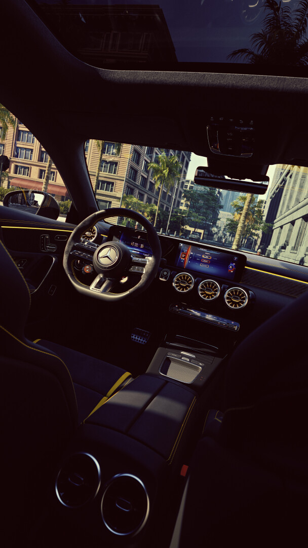 Sporty interior with yellow accents